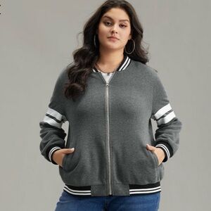 BloomChic Gray and White Varsity Zip-Up Sweat Jacket Women’s Size 28